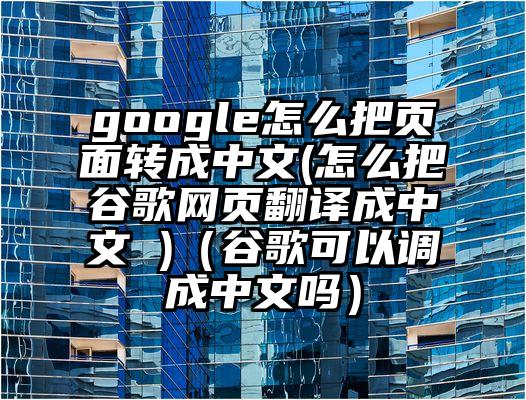 google怎么把页面转成中文(怎么把谷歌网页翻译成中文 )（谷歌可以调成中文吗）