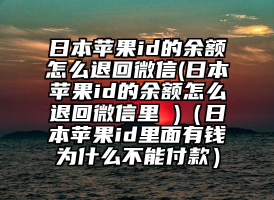 日本苹果id的余额怎么退回微信(日本苹果id的余额怎么退回微信里 )（日本苹果id里面有钱为什么不能付款）